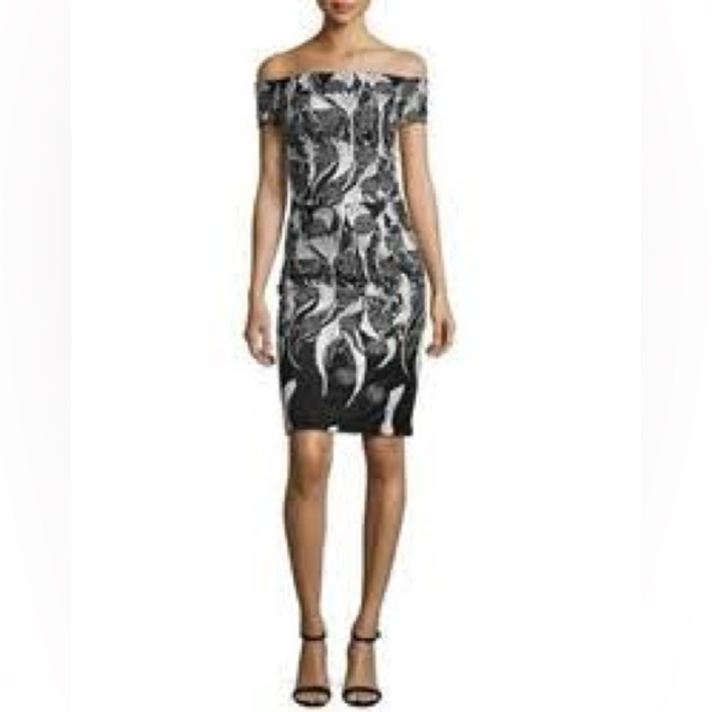 David Meister Off Shoulder Floral Lace Dress